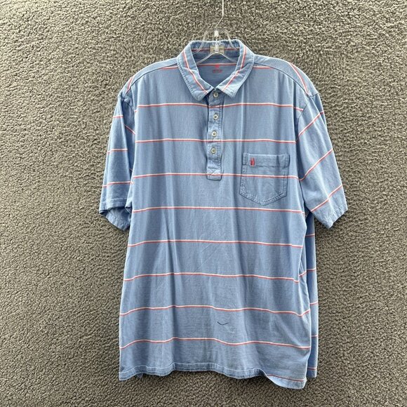 Johnny O Hanging Out Polo Shirt Mens XL Short Sleeve Blue Striped Pullover - Picture 1 of 9